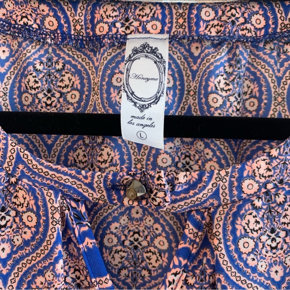 Honeyme Sleeveless Tunic Blue Pink Lace Trimmed High Low Hem Boho Size L - Picture 3 of 6